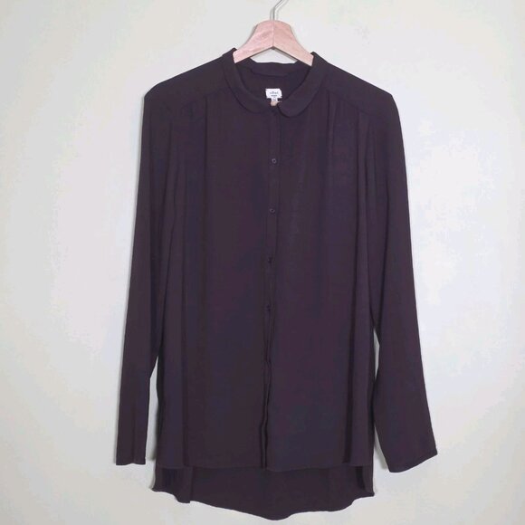 Wilfred Top Womens M Purple Blouse LS High Low Hem Corporate Girlie Buttons Boho - Picture 15 of 16